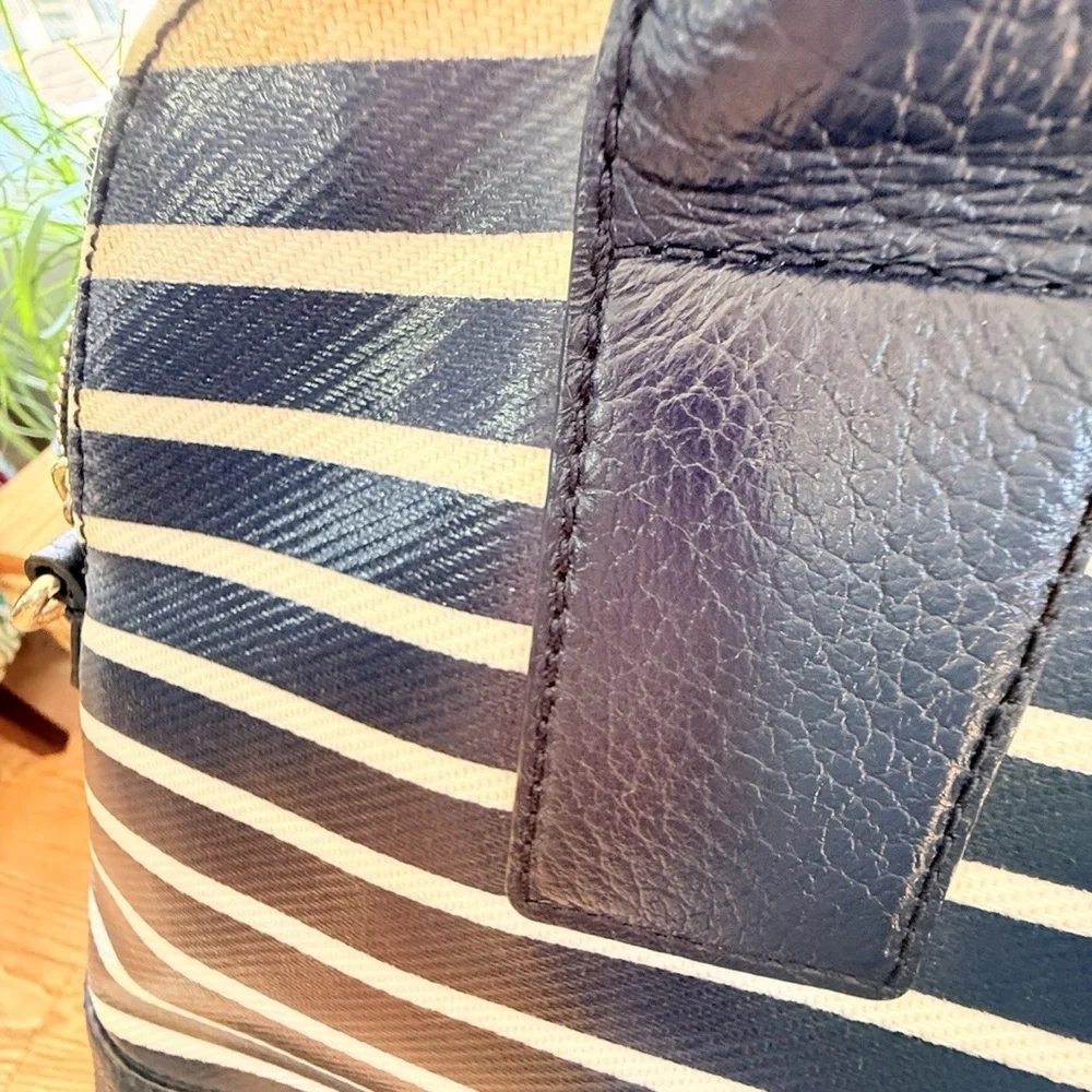 Kate Spade new york Navy/White Striped Satchel Zip Top Handle Detachable Strap